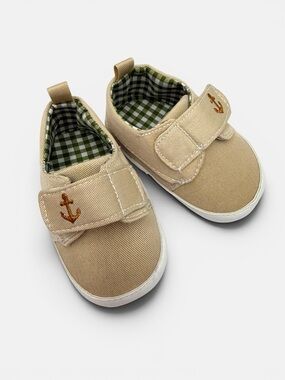 Tommy Bahama Beige Canvas Baby Shoes with Anchor Embroidery